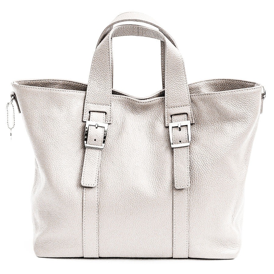 GINNY - Maxi shopping in pelle latte