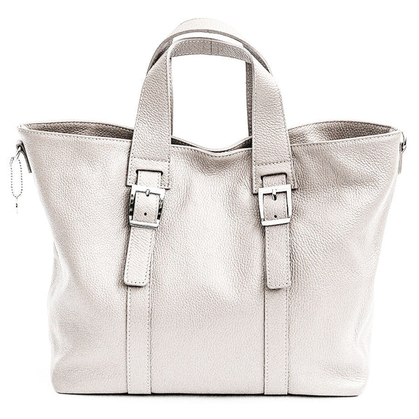 GINNY - Maxi shopping in pelle latte