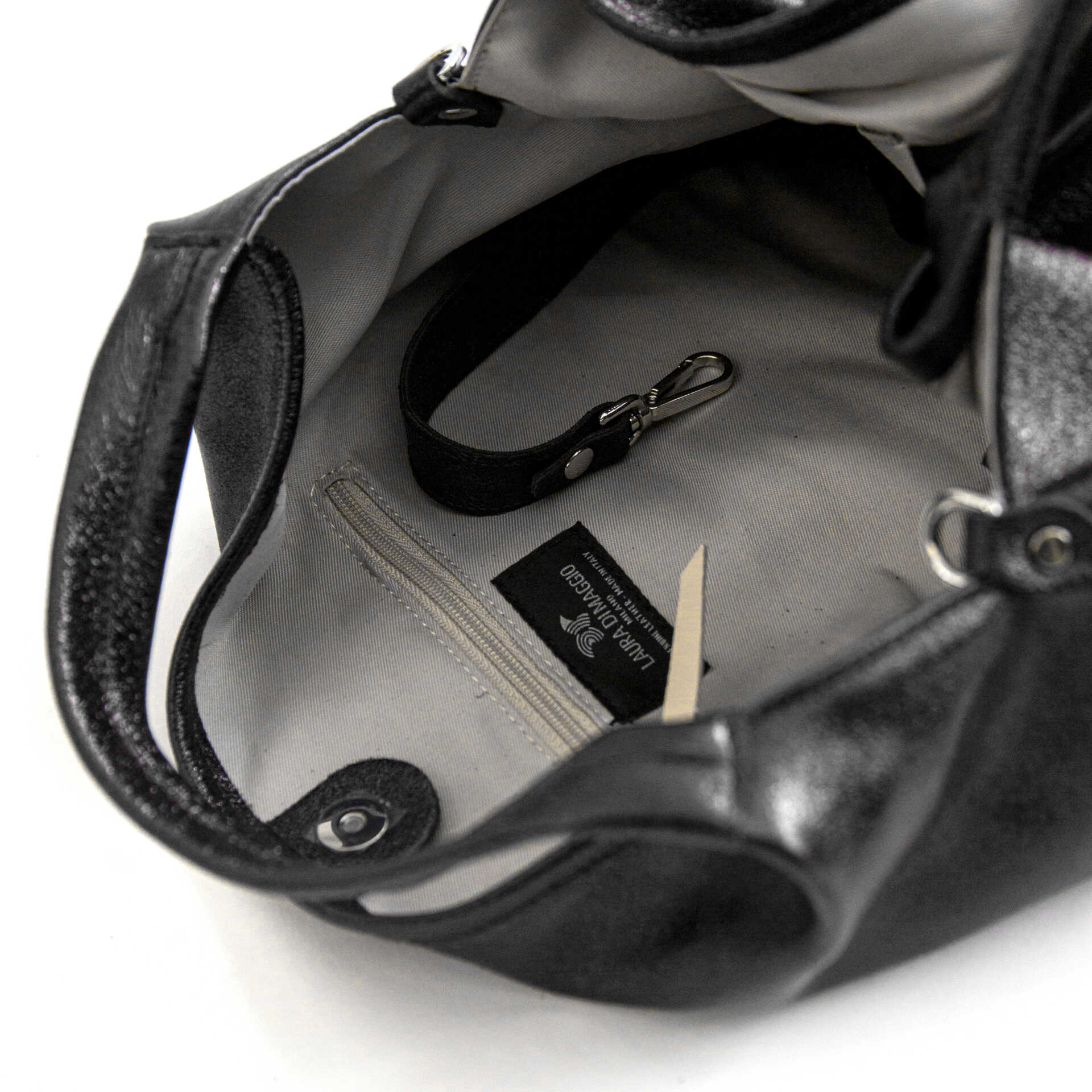 ELSA M - Dark silver laminated leather bag
