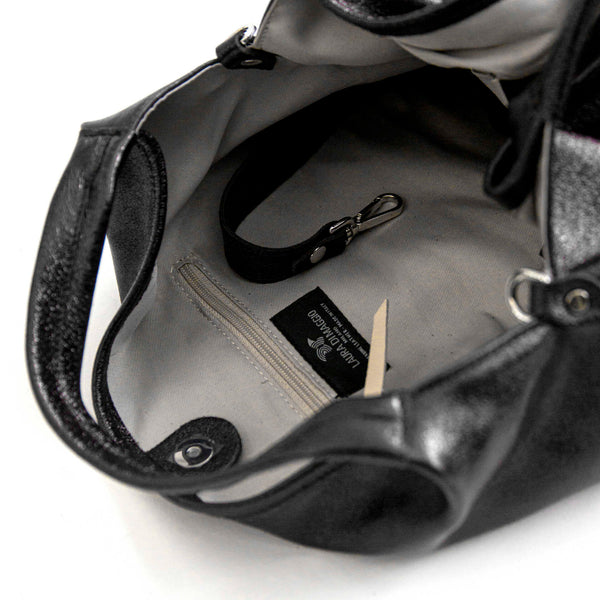 ELSA M - Dark silver laminated leather bag