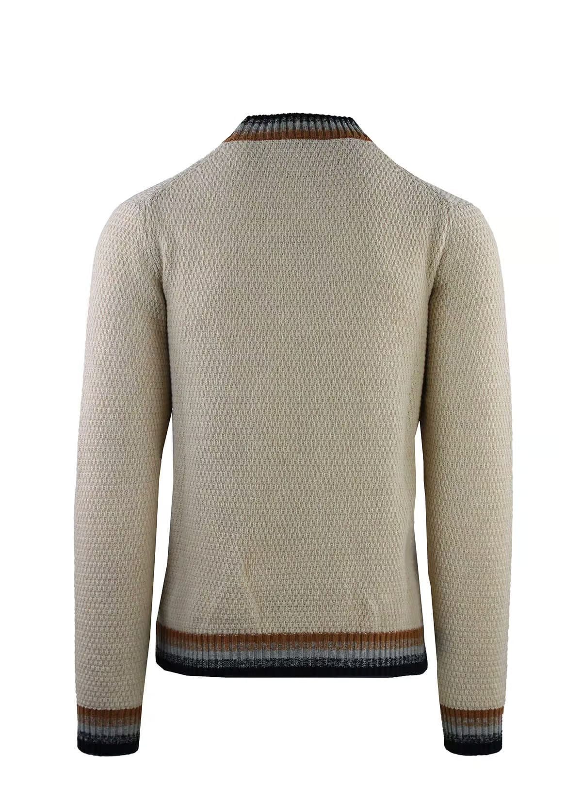 RICE GRAIN CREW NECK WITH STRIPED EDGES