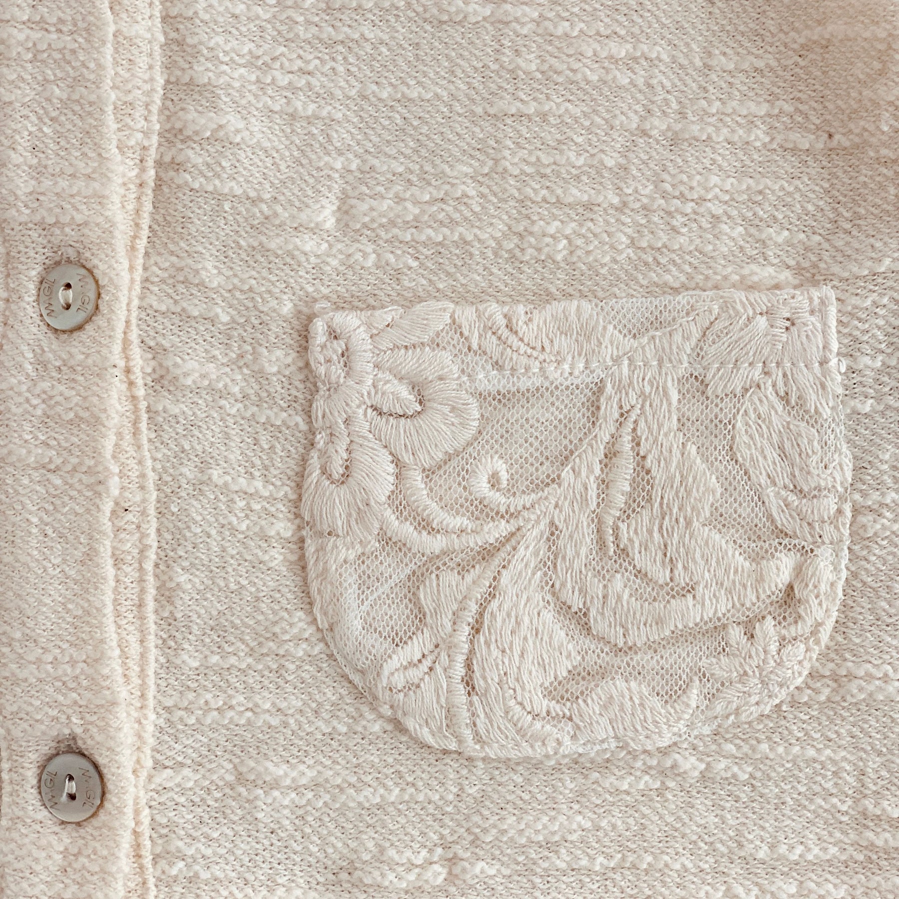 CREAM CARDIGAN WITH LACE POCKETS