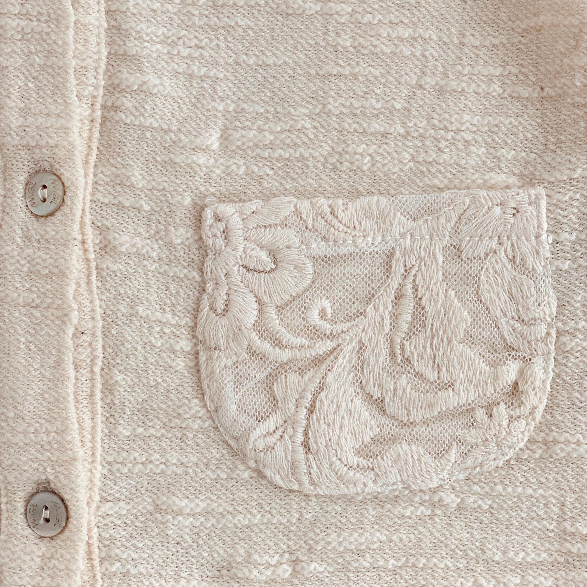 CREAM CARDIGAN WITH LACE POCKETS