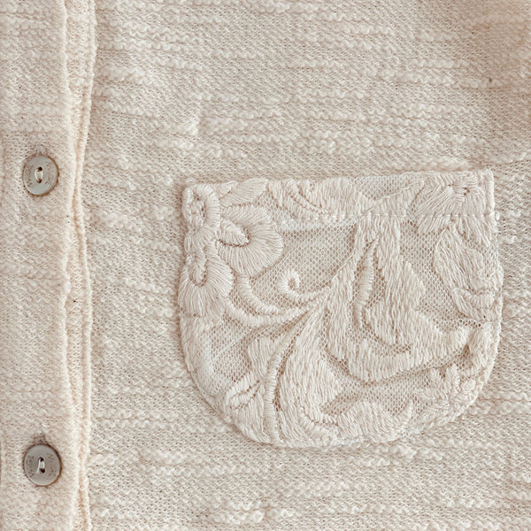 CREAM CARDIGAN WITH LACE POCKETS