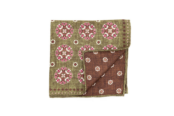 Green clutch bag with geometric pattern pure silk