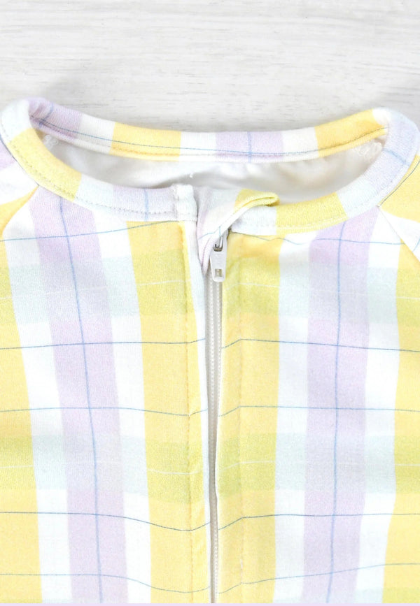 Bamboo Zip Up Romper - Tartan PB - Blue Balloon