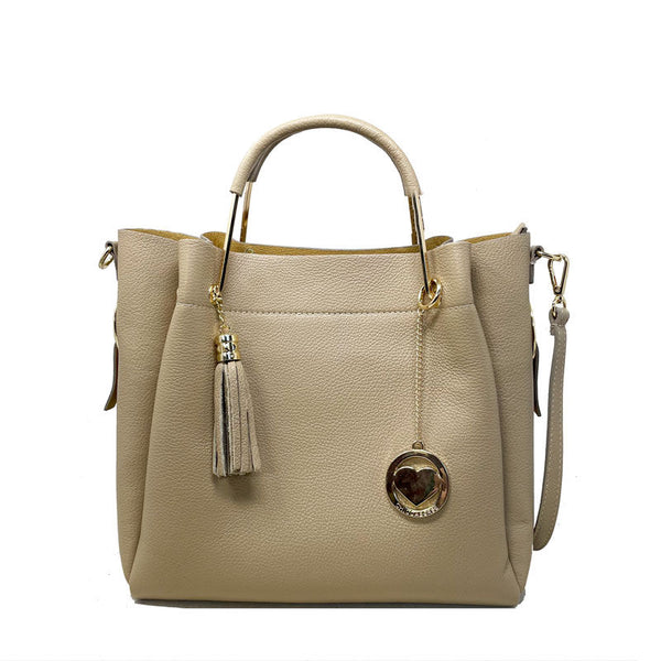 Large Women's Handbag in Dollaro Leather with Metal Handles - Bologna 34023.