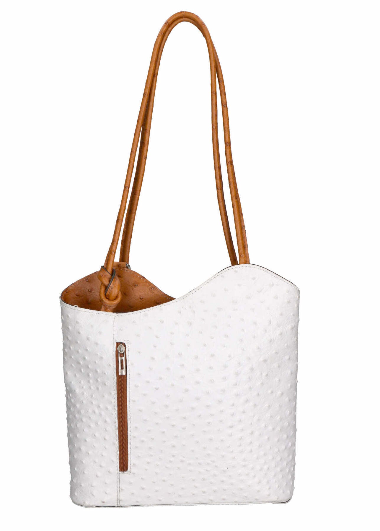 Women's Ostrich Print Leather Shoulder Bag - Cancun 3005. 