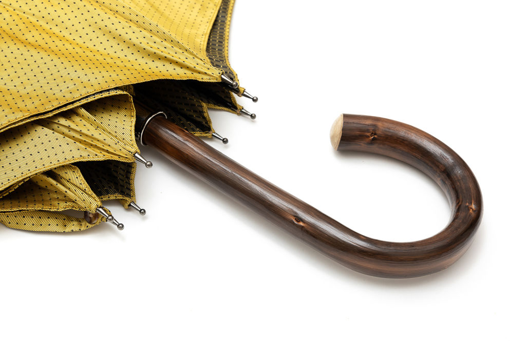 Mario Talarico yellow polka dot umbrella in chestnut wood