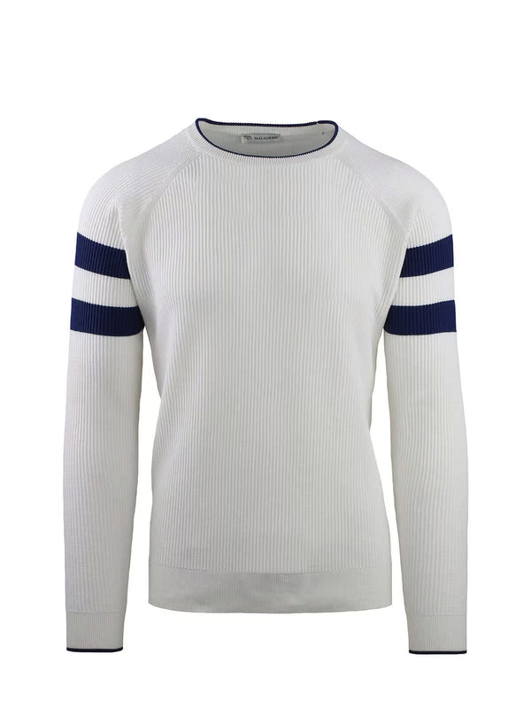 CREW NECK WITH RIBBED KNIT AND STRIPES ON THE SLEEVE