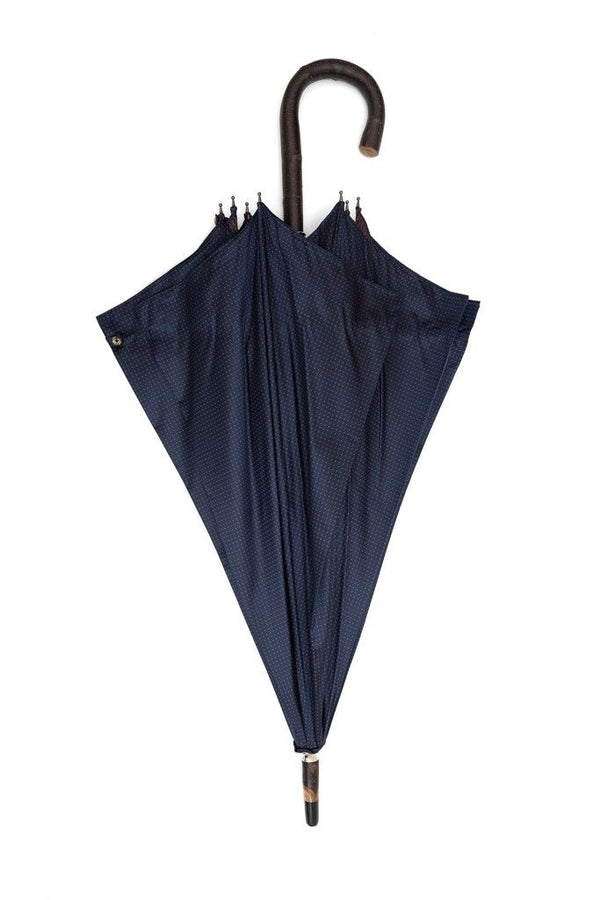Mario Talarico umbrella blue with red polka dots in chestnut wood