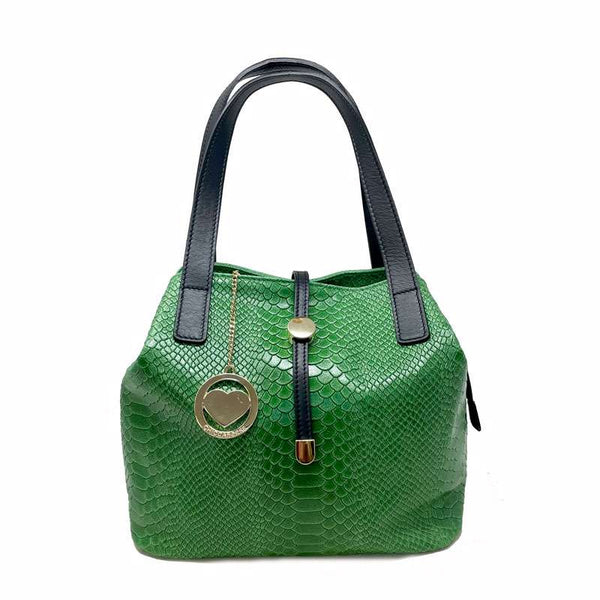 Women's Python Print Leather Handbag - 5276. 