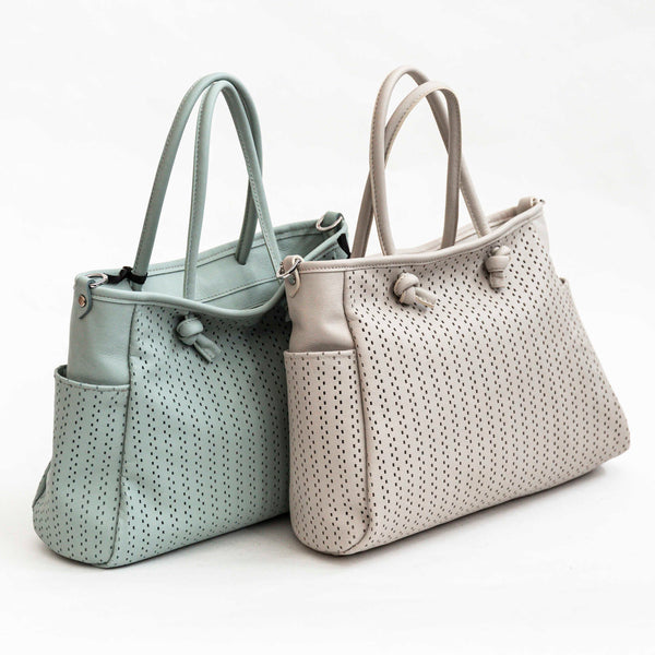 ZELIA TOTE - Borsa in pelle nappa forata menta