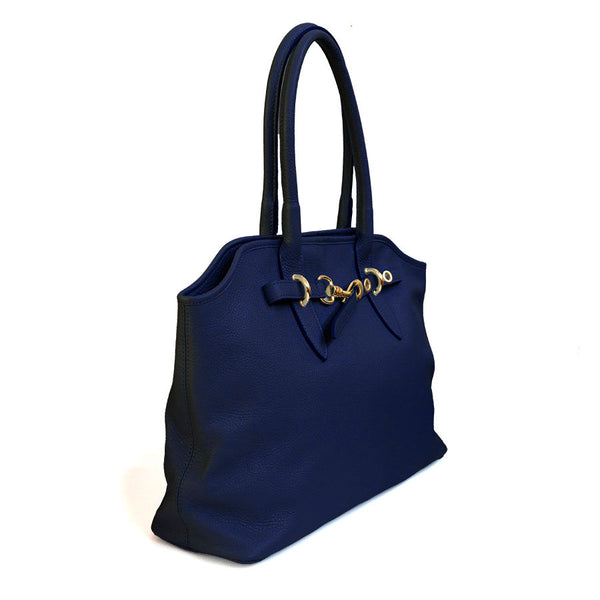 NORA - Shopping con fibbia in pelle blu