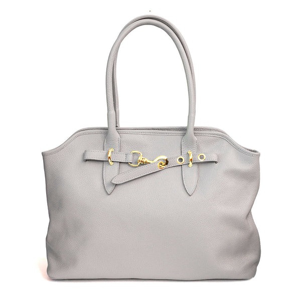 NORA - Shopping con fibbia in pelle latte
