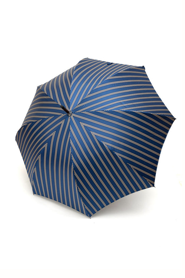 Mario Talarico umbrella, blue with white stripes, made of apple wood