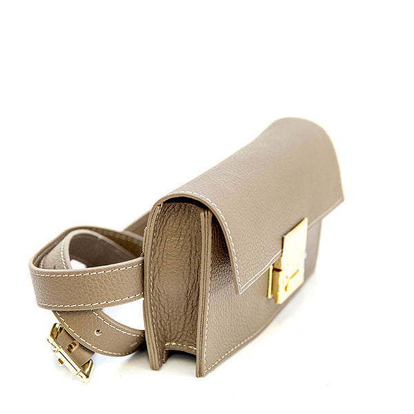 CAROL - taupe bum bag with gold clasp