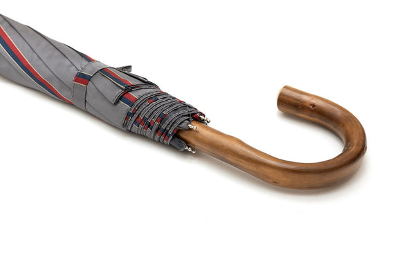 Mario Talarico grey striped folding umbrella with chestnut handle