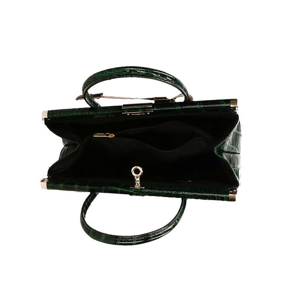 Women's Handbag in Glossy Crocodile Print Leather - Florence 7742. 