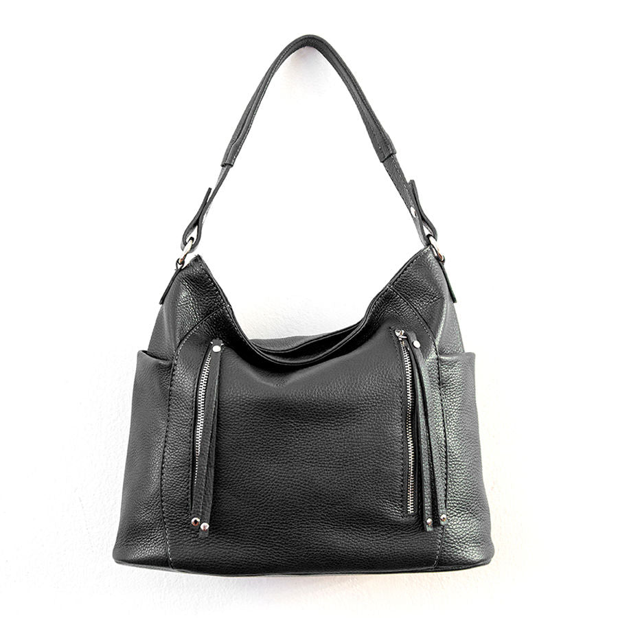 ZIPPY AM - black zipped leather bag