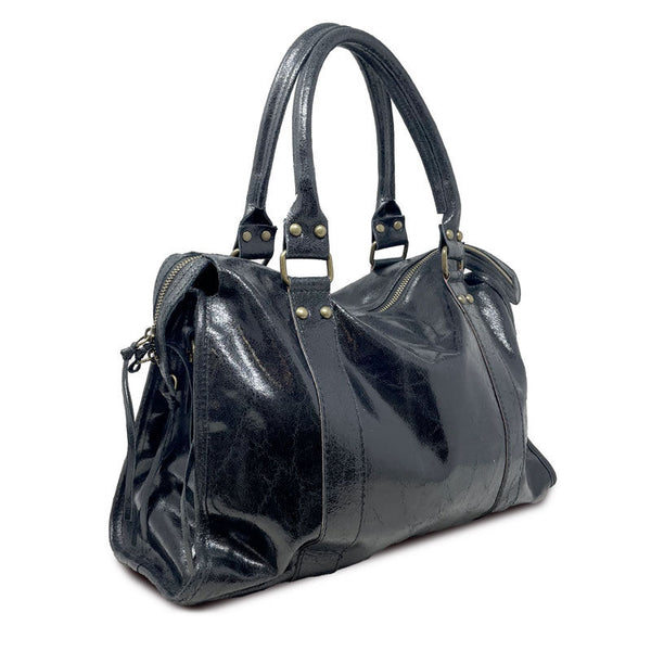 Borsa a mano grande in pelle spatolata con borchie - Courmayeur K073