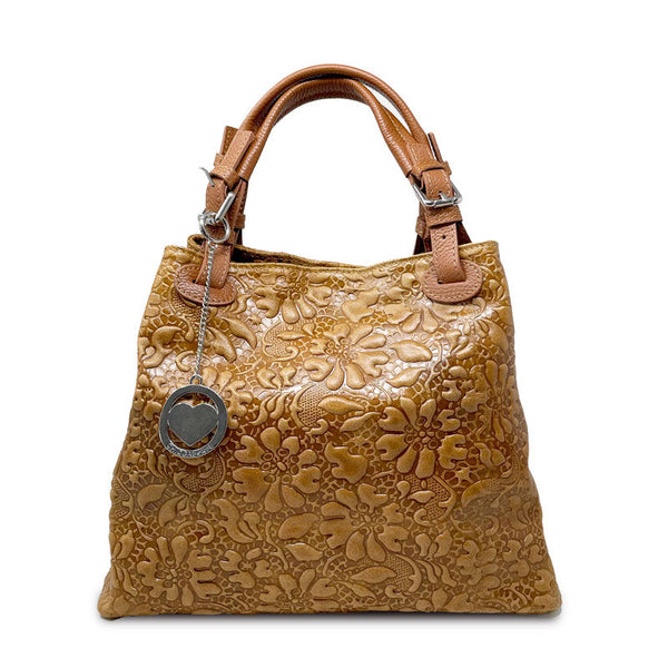 Women's Handbag Floral Pattern on Leather - Pienza 80049. 