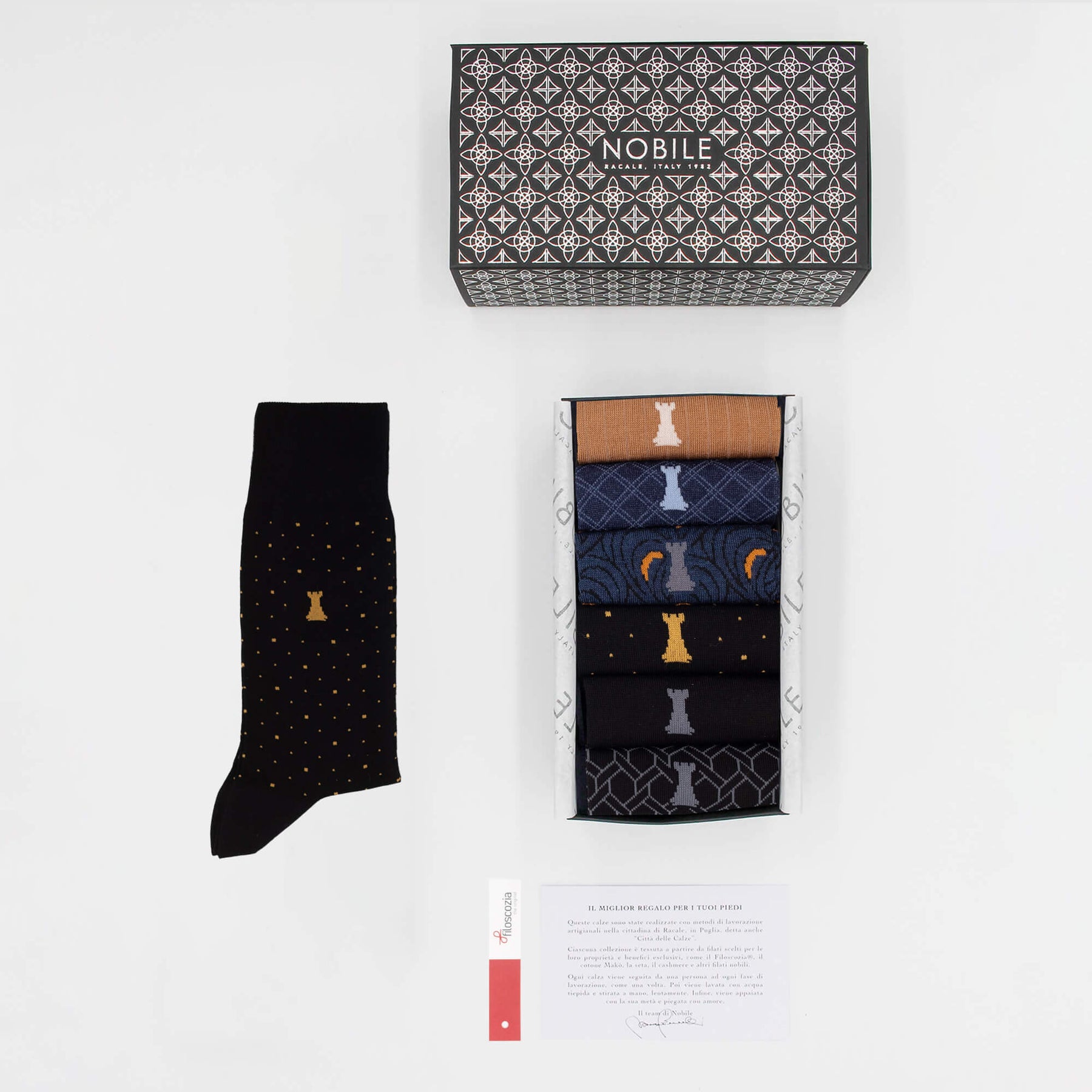 Noble Evening Box of 6 Short Socks - Polka Dots, Ribbed, Solid Color &amp; Pattern