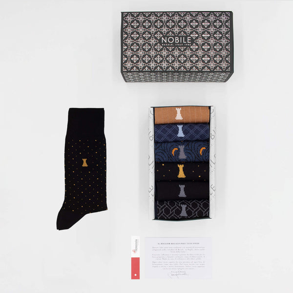 Noble Evening Box of 6 Short Socks - Polka Dots, Ribbed, Solid Color &amp; Pattern