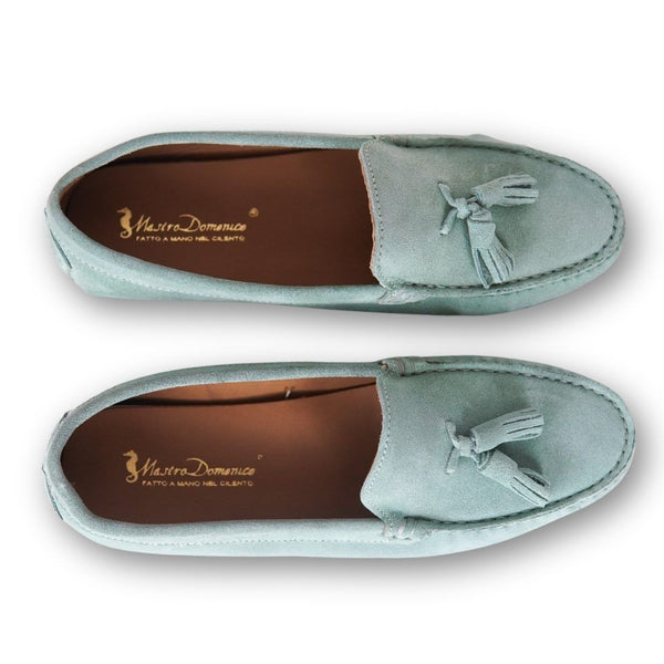 MastroDomenico Women's Handmade Moccasins - Aquamarine Green