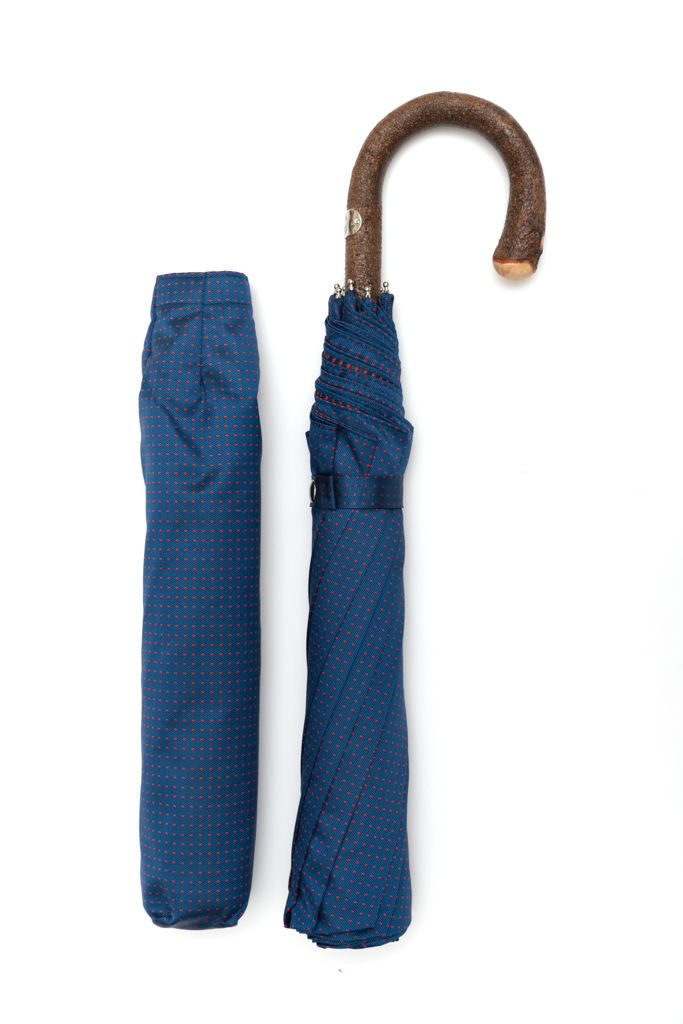 Mario Talarico folding umbrella blue with polka dots and elm handle