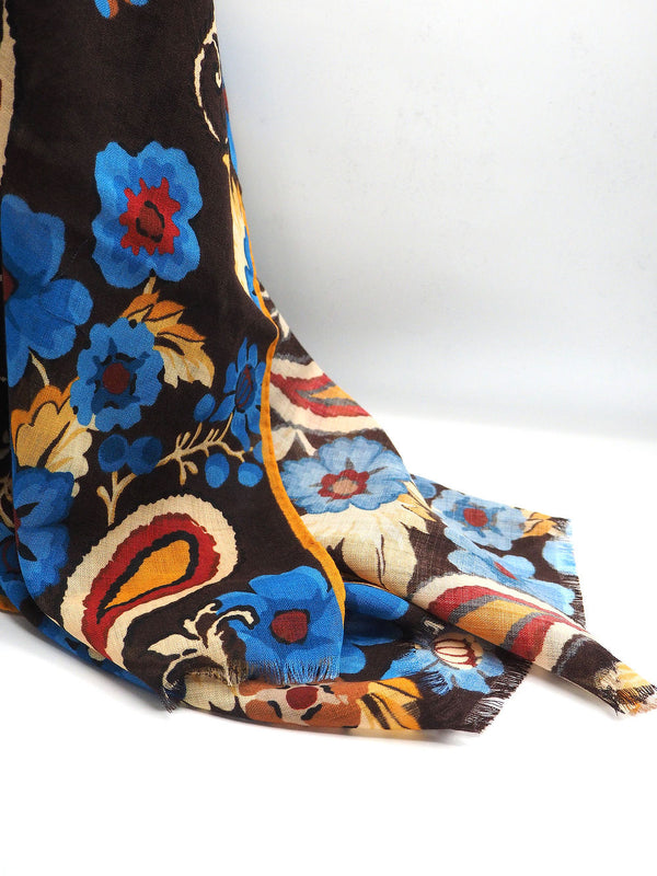 Brown patterned scarf in pure wool 
