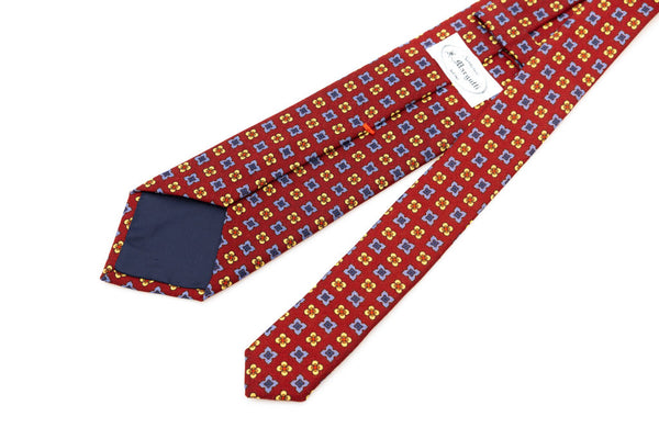 Red base tie with geometric pattern pure wool