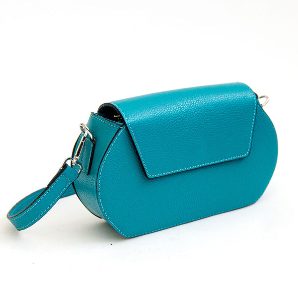 HEDY - Postman with flap in turquoise leather