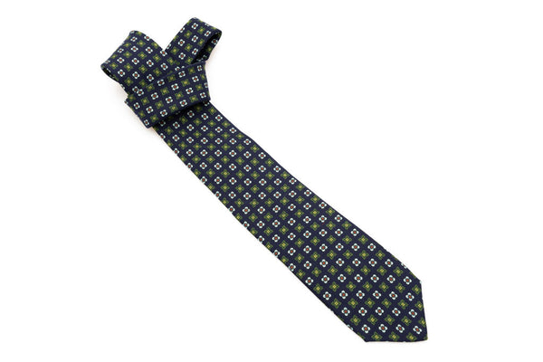 Blue base tie with geometric pattern pure wool