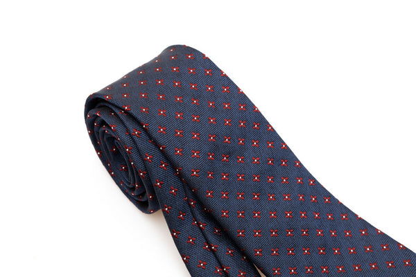 Blue base tie with floral geometry pure silk