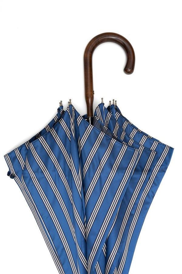 Mario Talarico umbrella, blue with white stripes, made of apple wood