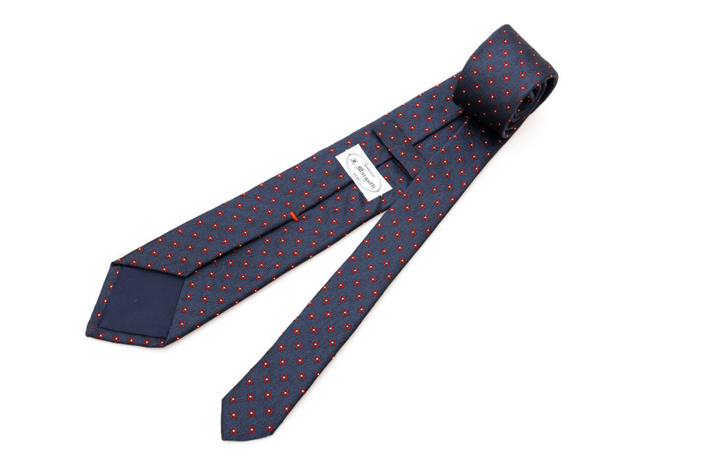 Blue base tie with floral geometry pure silk