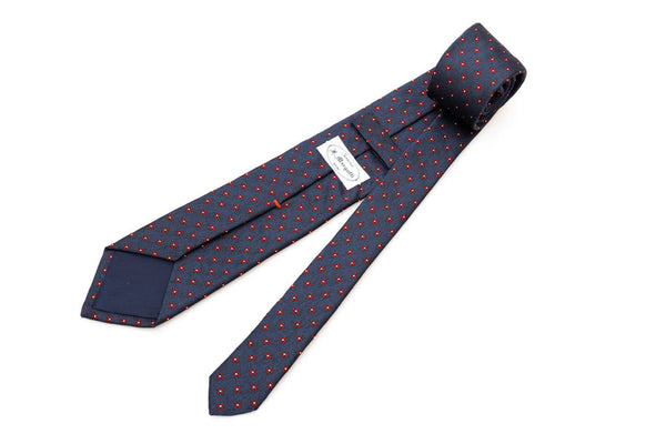 Blue base tie with floral geometry pure silk