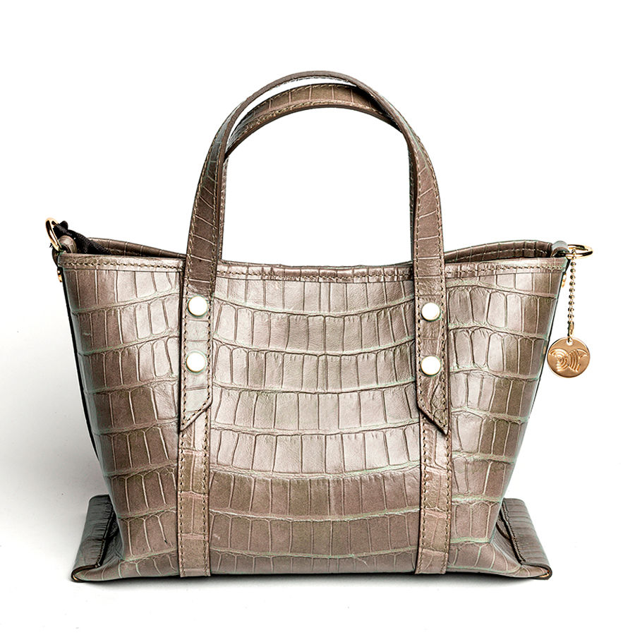 MEDUZA TOTE - Taupe crocodile print leather bag