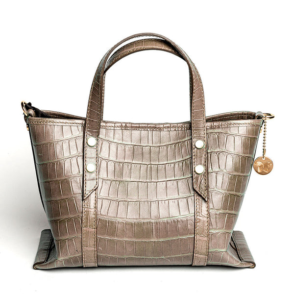 MEDUZA TOTE - Taupe crocodile print leather bag