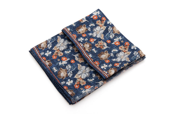 Blue double-face scarf with pure silk pattern