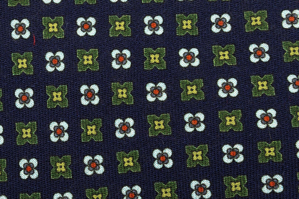 Blue base tie with geometric pattern pure wool