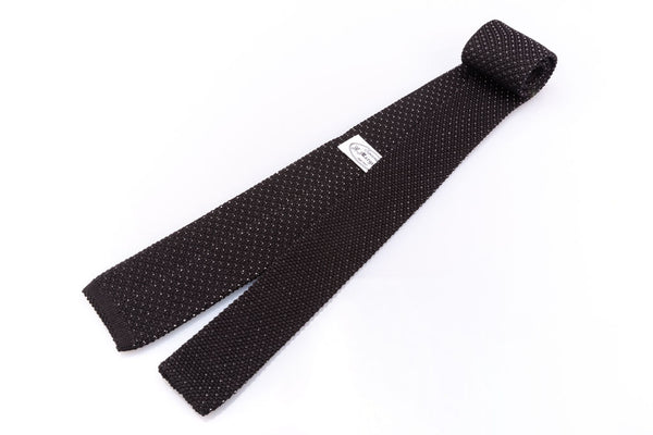 Pure black silk tricot tie