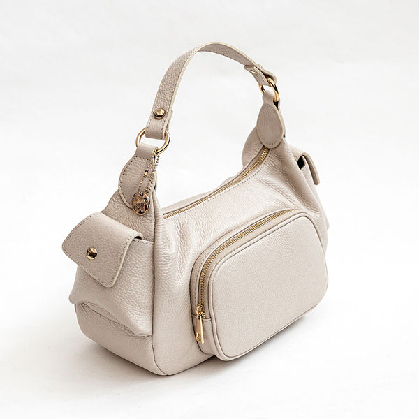 VANIA - Sacca con tasche in pelle latte