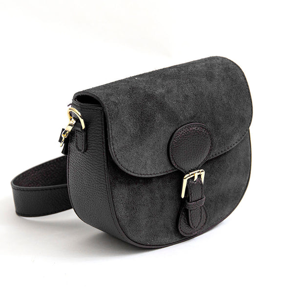 MEREDITH - Black leather and suede messenger bag