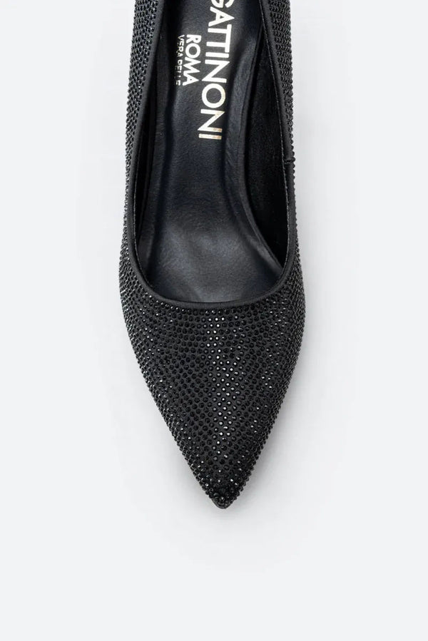 Miranda Pumps in Black Satin with Rhinestones