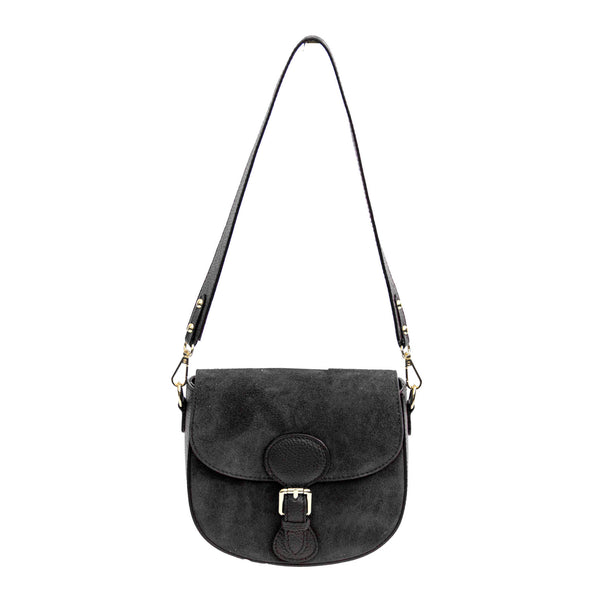 MEREDITH - Black leather and suede messenger bag