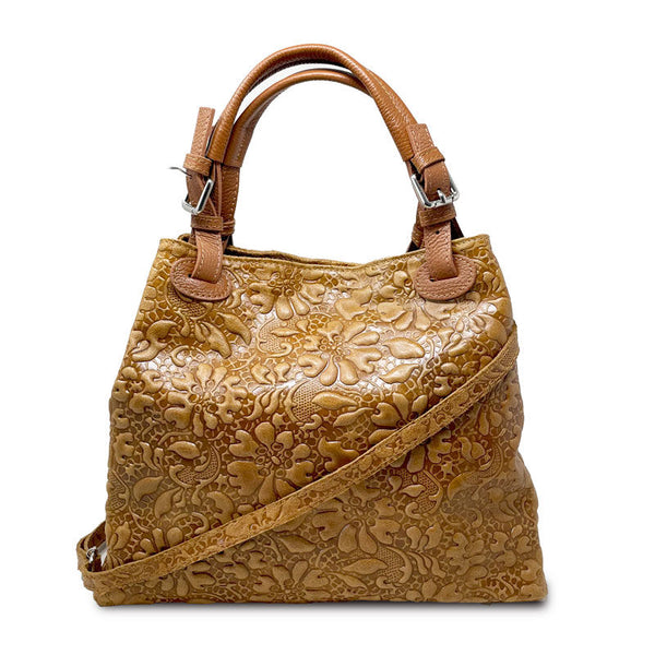 Women's Handbag Floral Pattern on Leather - Pienza 80049. 