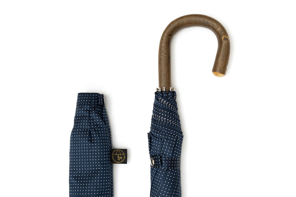 Mario Talarico blue polka dot foldable umbrella with lemon handle