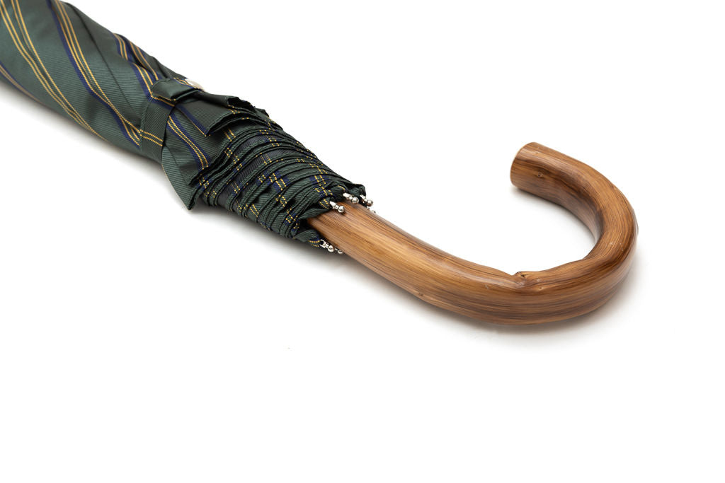 Mario Talarico folding umbrella green with stripes chestnut handle